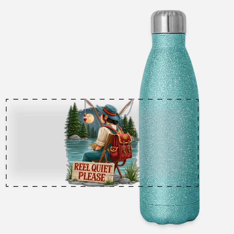 Moulin, silence, s’il vous plaît, scène de pêche Gourde isotherme panoramique pailletée 500 ml