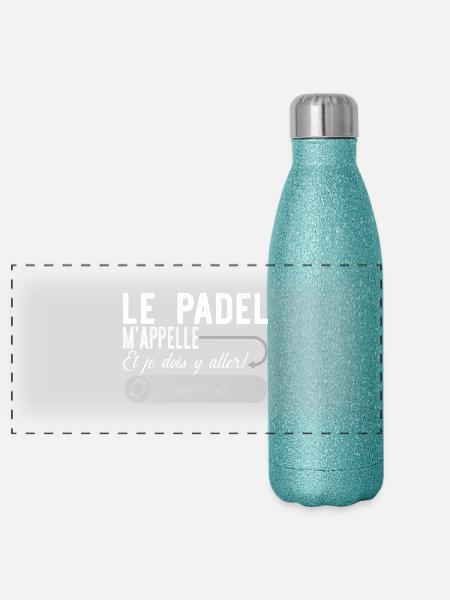 Le padel m'appelle cadeau - Gourde isotherme panoramique pailletée 500 ml - paillettes bleues - Devant
