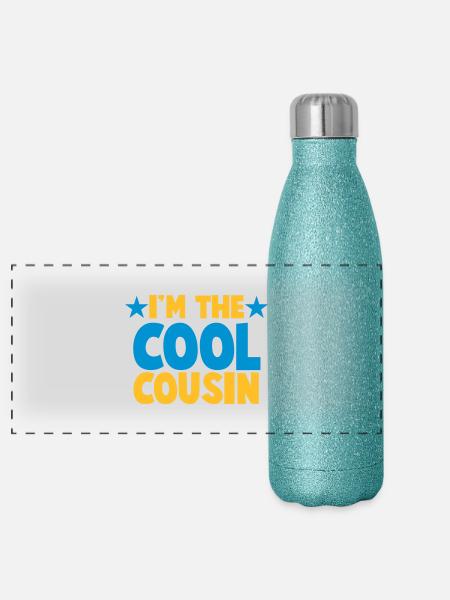 Ich bin der Cousin COOL! - Panorama Glitzer Isolierflasche 500 ml - Blau Glitzer - Vorne