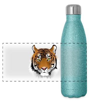 cadeau de tigre pour les enfants sur le T-shirt - Gourde isotherme panoramique pailletée 500 ml - paillettes bleues - Devant