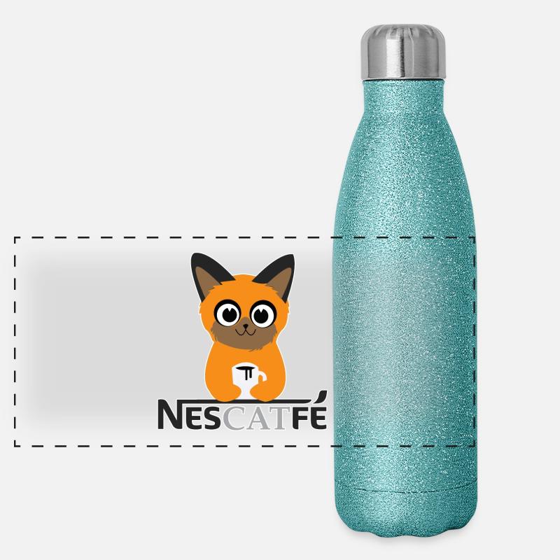 Katze Kaffe Nescatfe Geschenkidee Panorama Glitzer Isolierflasche 500 ml