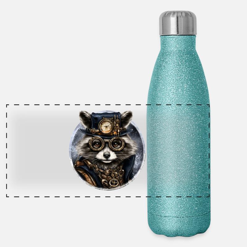 Steampunk Waschbär Panorama Glitzer Isolierflasche 500 ml