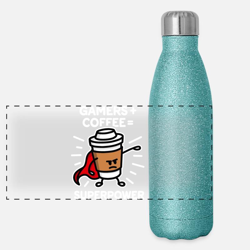 Spieler + Kaffee = Supermacht - Superheld - Held Panorama Glitzer Isolierflasche 500 ml