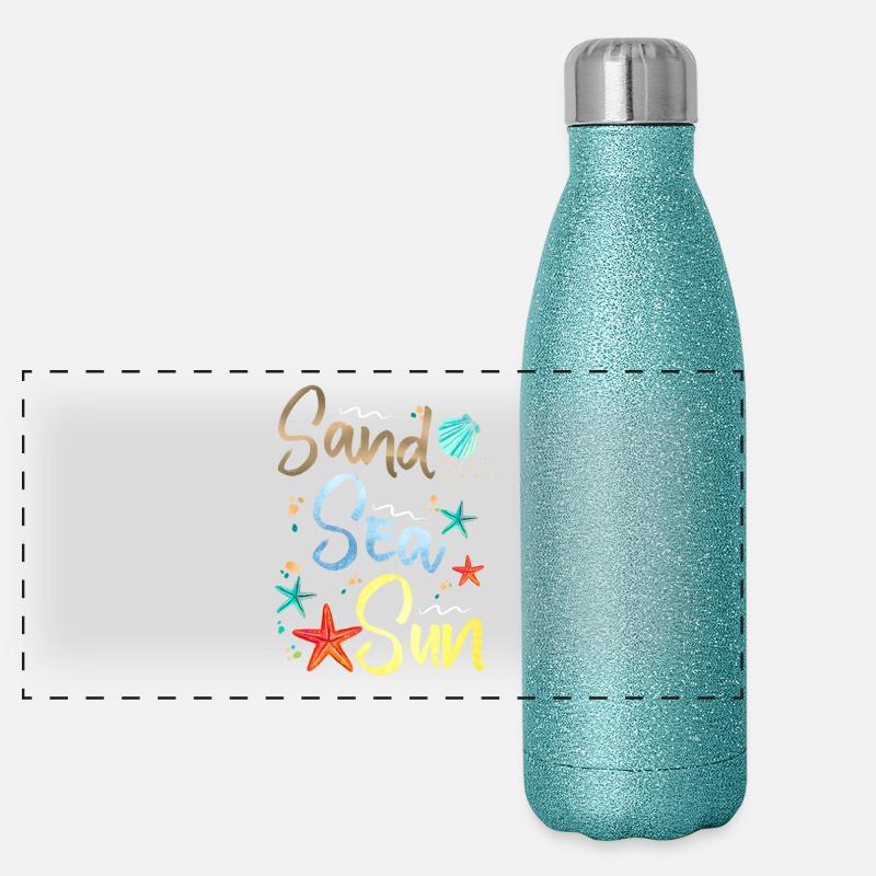 Sand See Sonne Illustration Panorama Glitzer Isolierflasche 500 ml