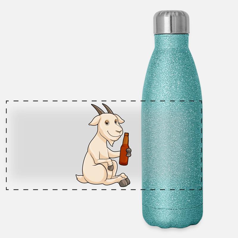 Chèvre avec bouteille de bière Gourde isotherme panoramique pailletée 500 ml