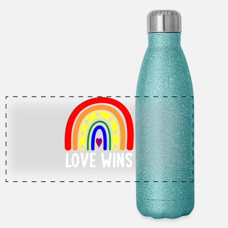 Liebe gewinnt Boho Regenbogen Friedenszeichen Pride Lesbian Ga Panorama Glitzer Isolierflasche 500 ml
