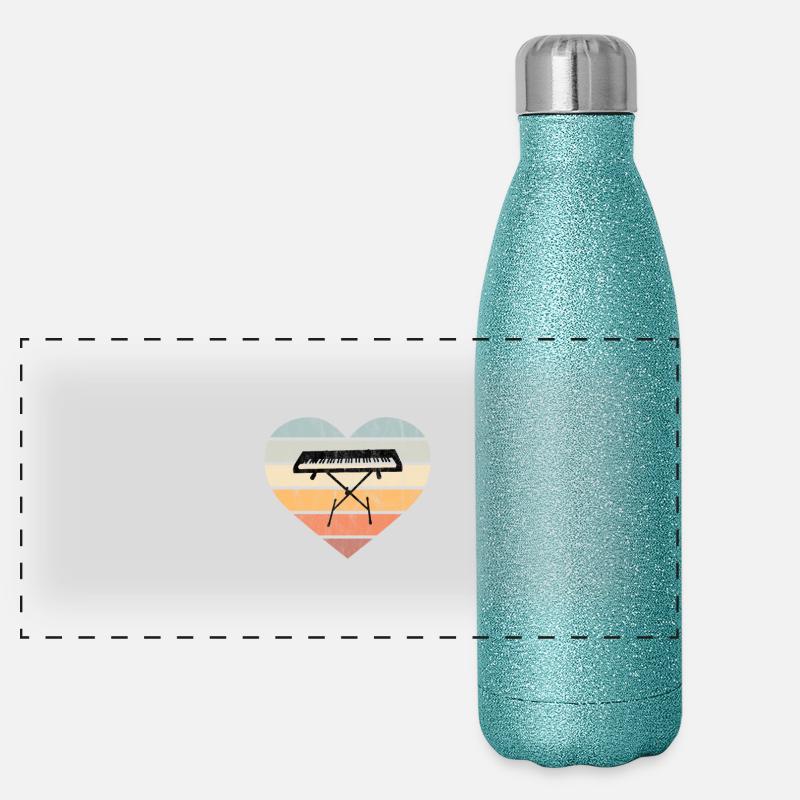 Ich liebe Keyboard und Synthie Retro Herz Panorama Glitzer Isolierflasche 500 ml
