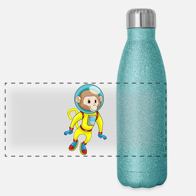 Affe Astronaut Weltraum Panorama Glitzer Isolierflasche 500 ml
