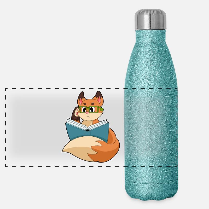 Fox Nerd Book Glasses Panoramic Glitter Thermal Bottle 500 ml