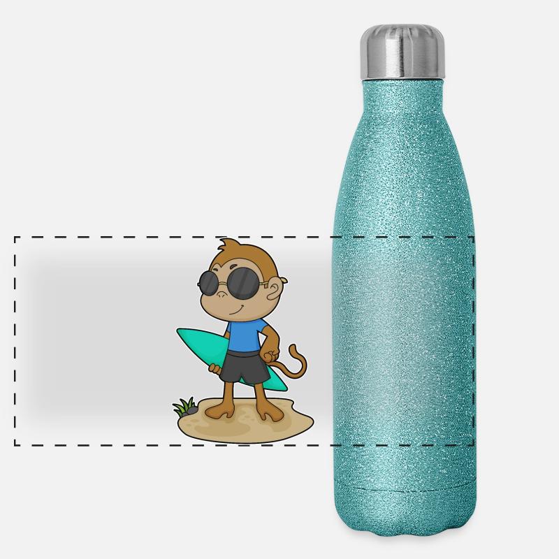 Affe Surfen Surfbrett Sommer Panorama Glitzer Isolierflasche 500 ml
