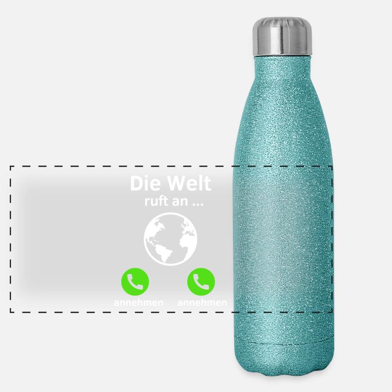 Die Welt ruft an - annehmen oder annehmen? Panorama Glitzer Isolierflasche 500 ml