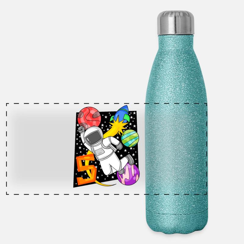 5th birthday - 5 years old Young astronaut Panoramic Glitter Thermal Bottle 500 ml