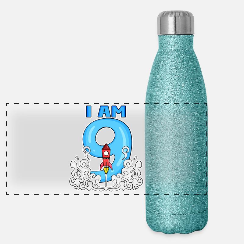 9e anniversaire - 9 ans Jeune astronaute de fusée Gourde isotherme panoramique pailletée 500 ml