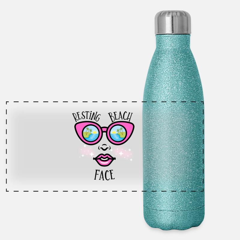 Resting Beach Face - Beach Lovers Panoramic Glitter Thermal Bottle 500 ml