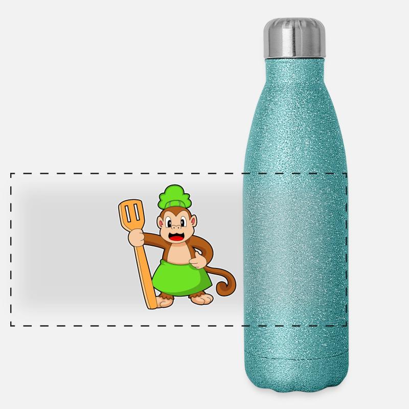 Affe Koch Pfannenwender Kochen Panorama Glitzer Isolierflasche 500 ml