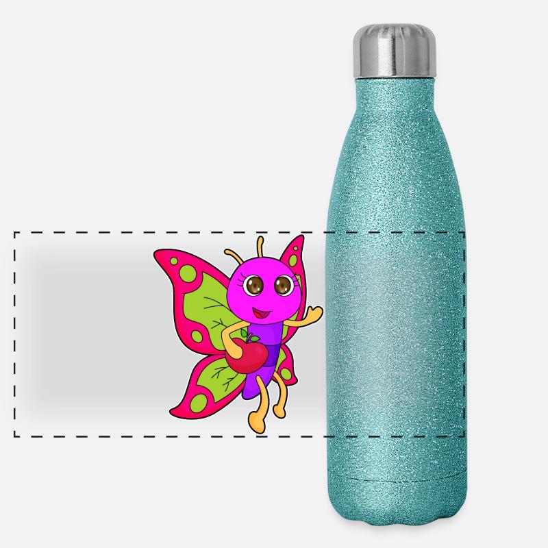 Butterfly Apple Fruit Gourde isotherme panoramique pailletée 500 ml