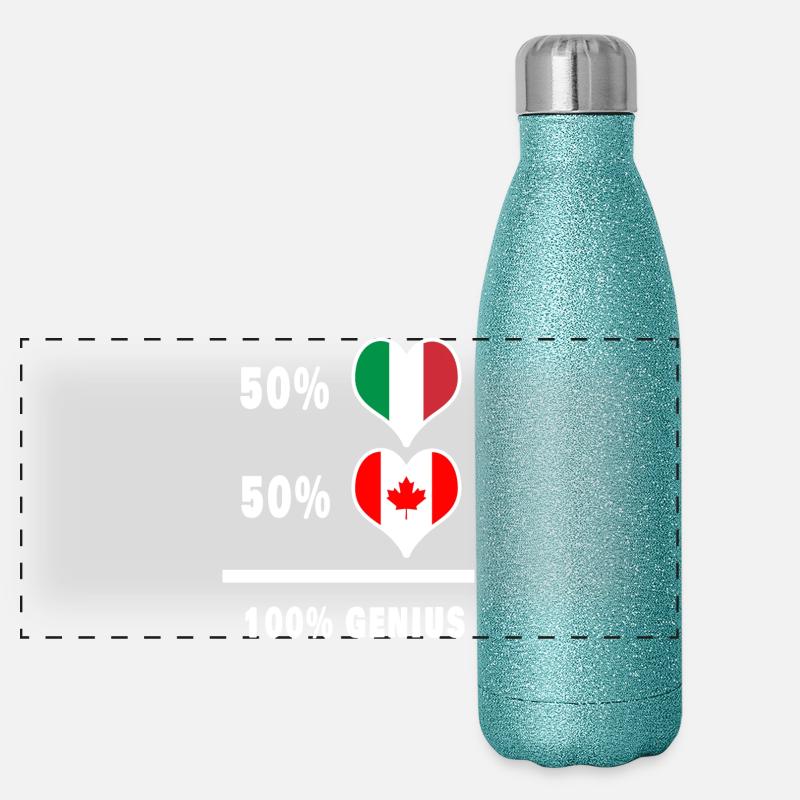 Canada and Italy flags 100% genius Panoramic Glitter Thermal Bottle 500 ml
