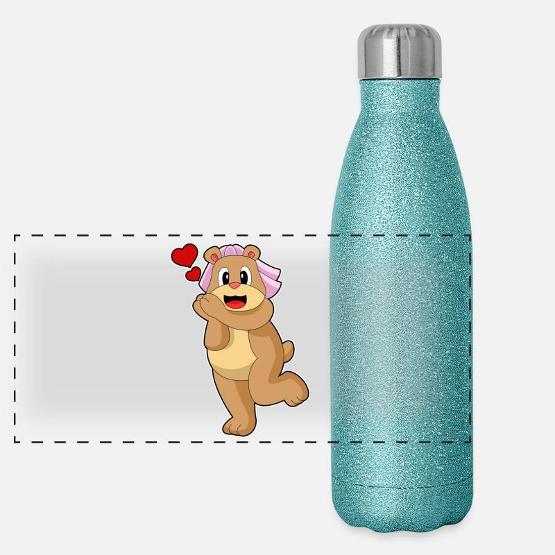Bear Bride Veil Wedding Panoramic Glitter Thermal Bottle 500 ml