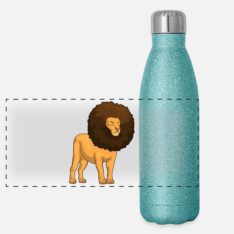 Löwe Afro Haare Panorama Glitzer Isolierflasche 500 ml