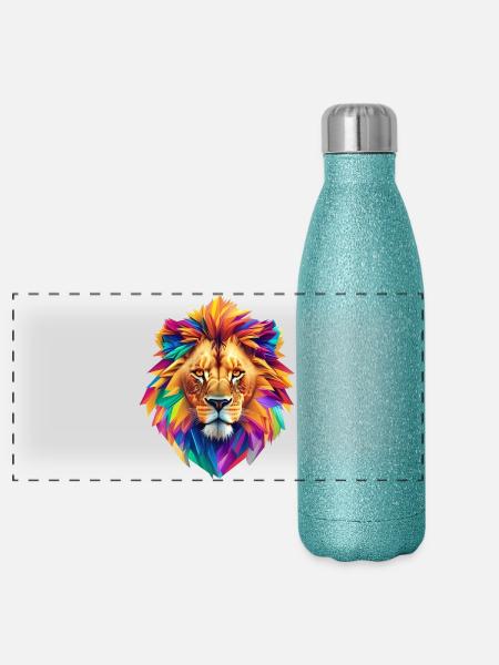 Löwenkopf - Panorama Glitzer Isolierflasche 500 ml - Blau Glitzer