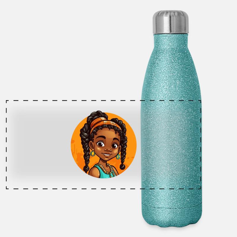 Elegant Afro-Heldinische Illustration Panorama Glitzer Isolierflasche 500 ml