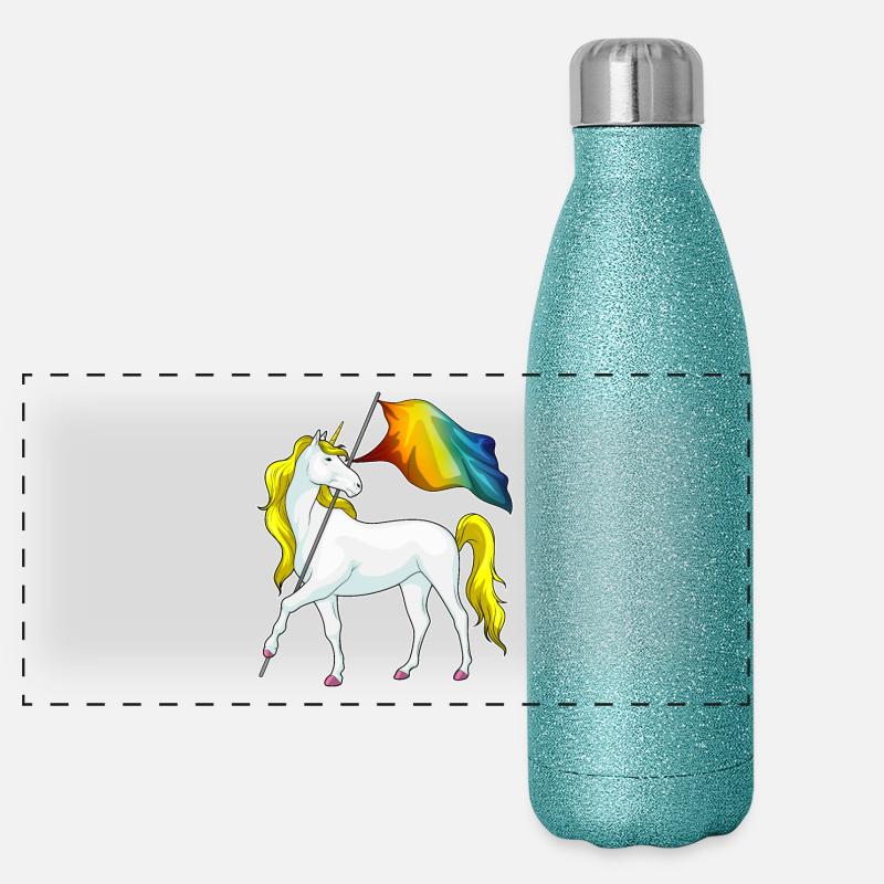 Drapeau arc-en-ciel de licorne Gourde isotherme panoramique pailletée 500 ml