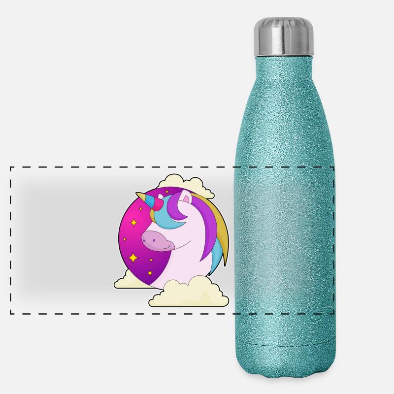 Nuages Licorne Gourde isotherme panoramique pailletée 500 ml