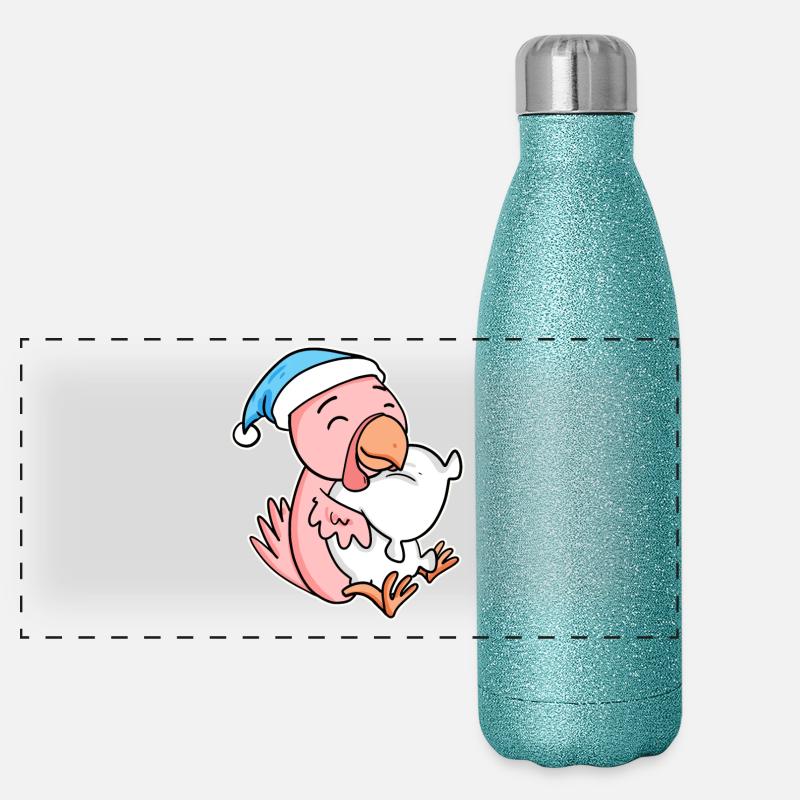 poulet avec oreiller et bonnet somnolent Gourde isotherme panoramique pailletée 500 ml