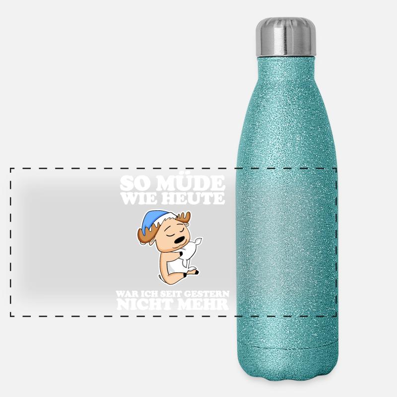 Müde Spruch lustig Schlafen Ausschlafen - Elch Panorama Glitzer Isolierflasche 500 ml