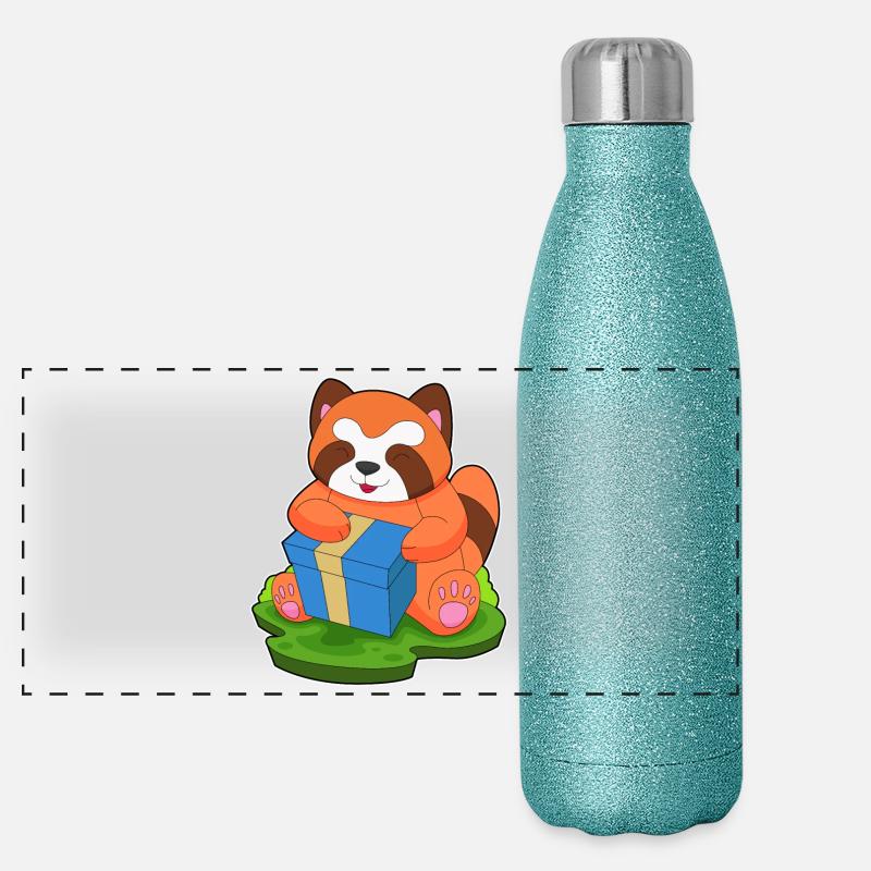 Red Panda Christmas Package Panoramic Glitter Thermal Bottle 500 ml