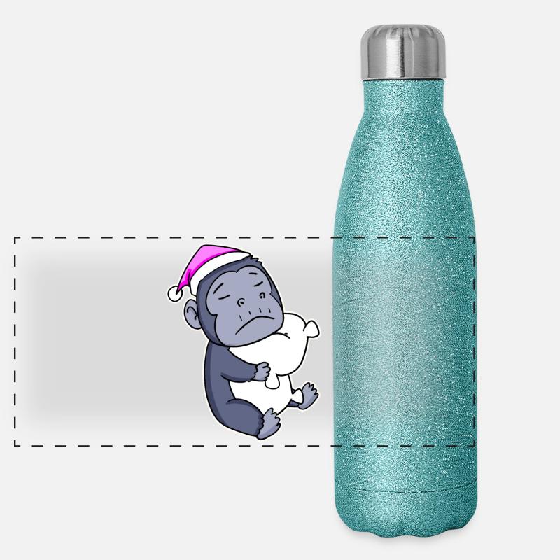 Gorilla Müde Ausschlafen Schlafen Mädchen Panorama Glitzer Isolierflasche 500 ml