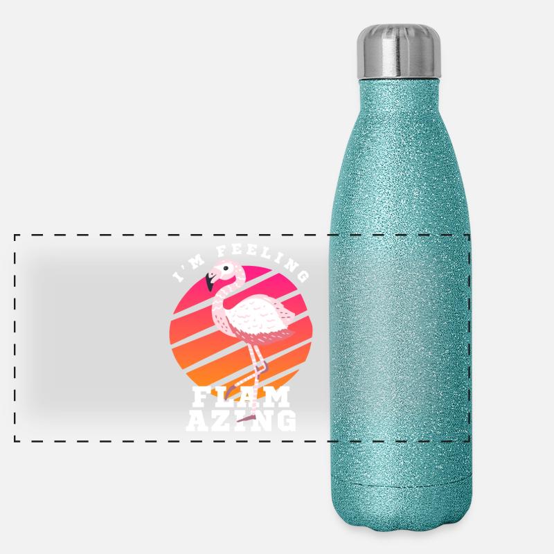 Flamingo Sunset Retro Funny Quote Panoramic Glitter Thermal Bottle 500 ml