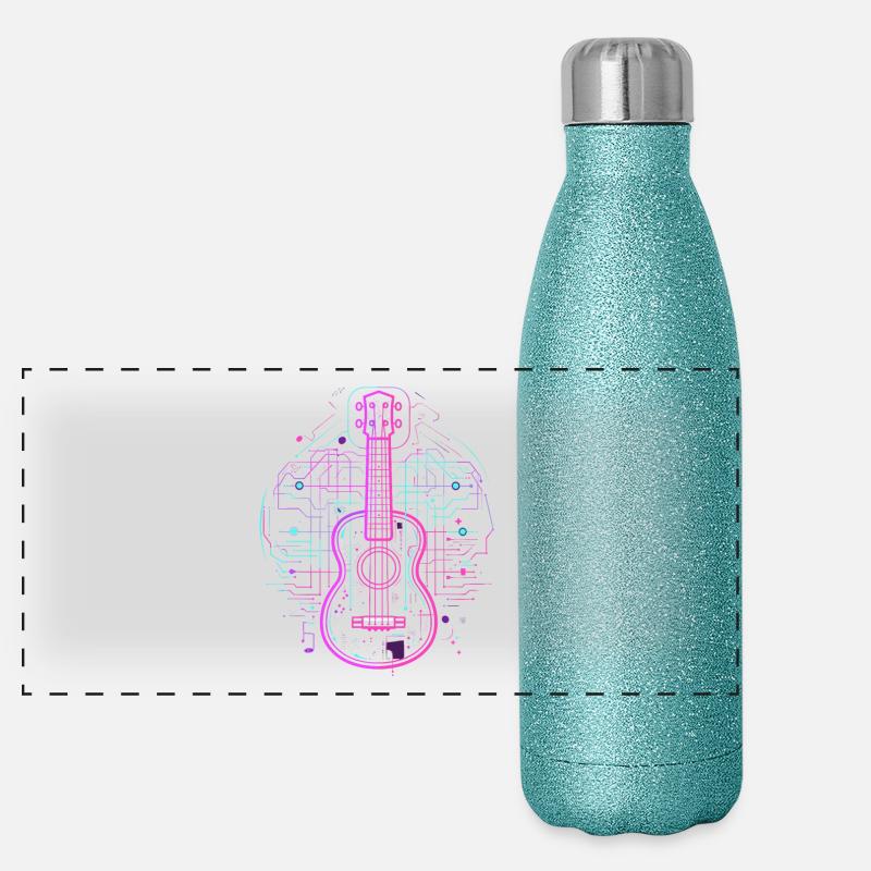 Ukulele Sketch Retro Panoramic Glitter Thermal Bottle 500 ml