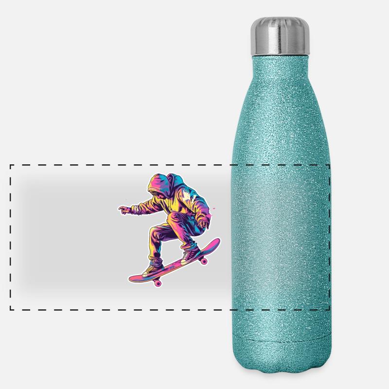 Retro Skateboarder Panoramic Glitter Thermal Bottle 500 ml