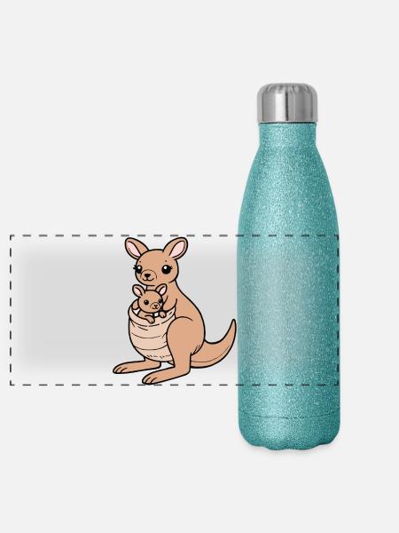 Känguru - Panorama Glitzer Isolierflasche 500 ml - Blau Glitzer