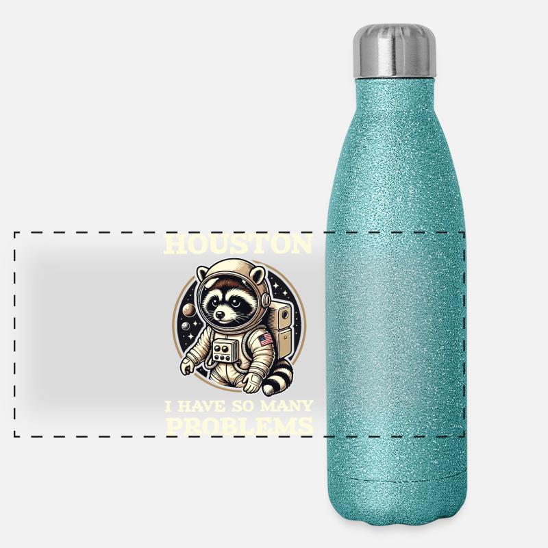 Houston, j’ai tellement de problèmes de raton laveur Gourde isotherme panoramique pailletée 500 ml