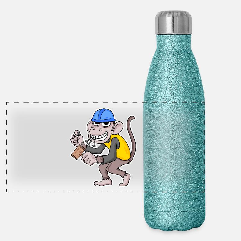Baustelle Affe lustig Handwerker Panorama Glitzer Isolierflasche 500 ml