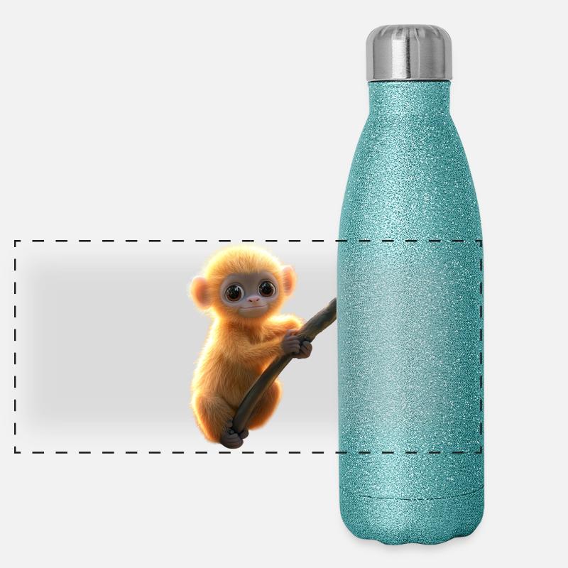Gibbon Monkey Whitehand Gibbon Monkey Cute Lar Gibbons Panoramic Glitter Thermal Bottle 500 ml