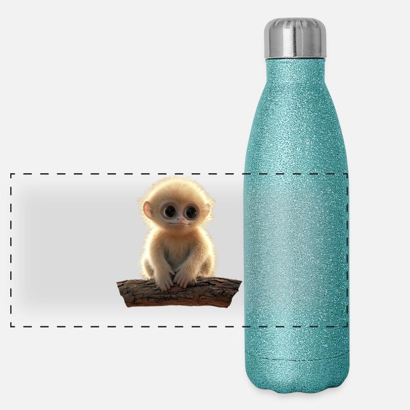 Gibbon Monkey Whitehand Gibbon Monkey Cute Lar Gibbons Panoramic Glitter Thermal Bottle 500 ml