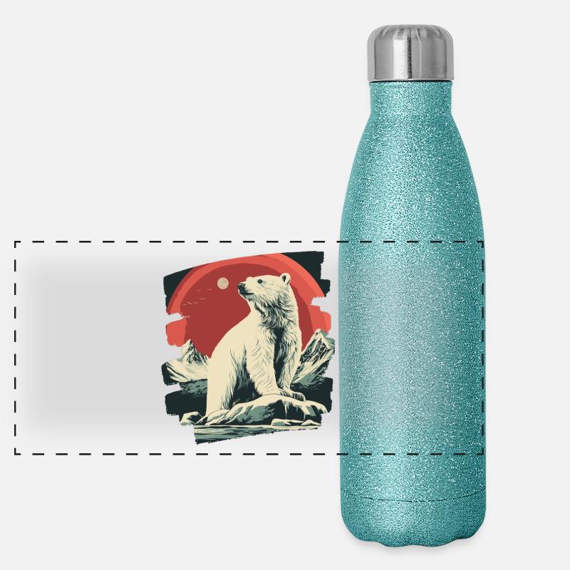 Eisiger Bär Retro Panorama Glitzer Isolierflasche 500 ml