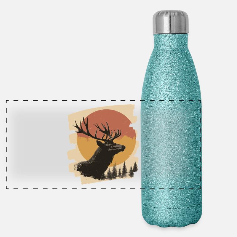 Elch Retro Panorama Glitzer Isolierflasche 500 ml