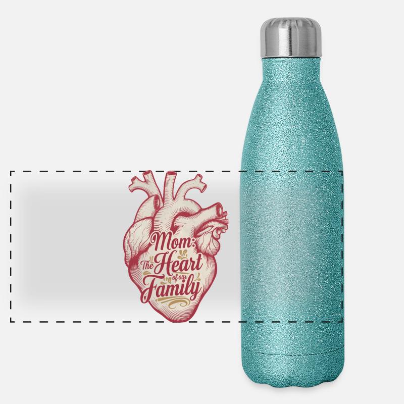 Mama: Das Herz unserer Familie - Einzigartiger Muttertag - Panorama Glitzer Isolierflasche 500 ml - Blau Glitzer