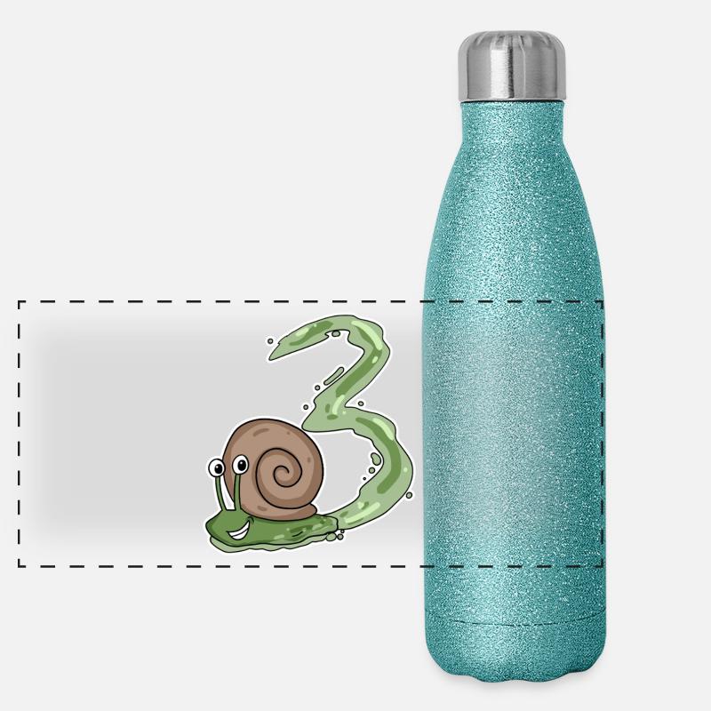 Trois 3 - Numéro 3 - Numéro 3 Anniversaire Escargot Gourde isotherme panoramique pailletée 500 ml