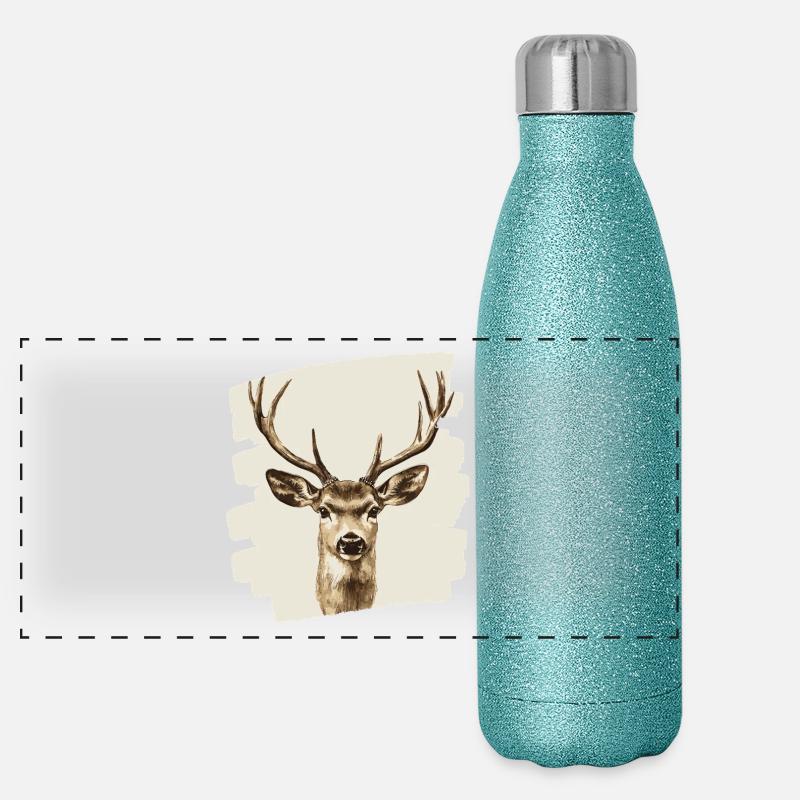 Cerf avec bois Gourde isotherme panoramique pailletée 500 ml