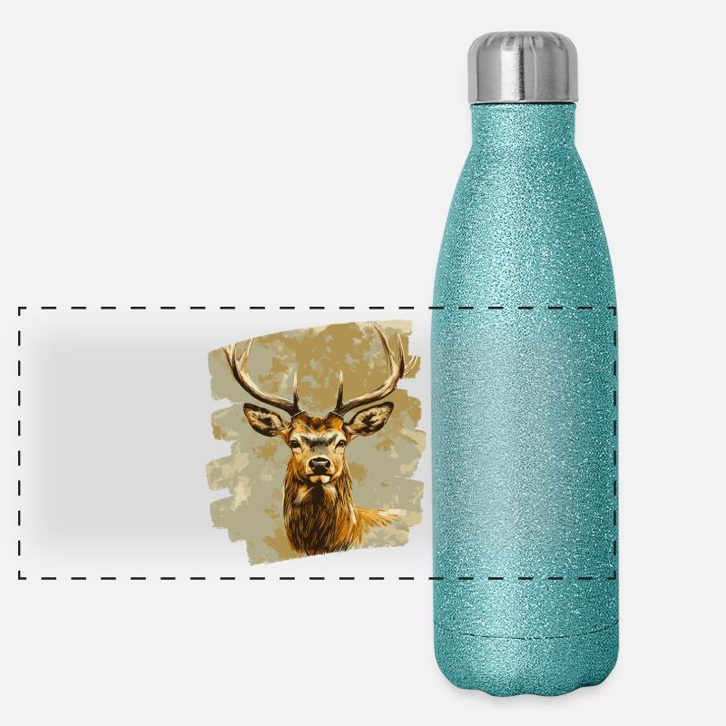 Cerf avec bois Gourde isotherme panoramique pailletée 500 ml