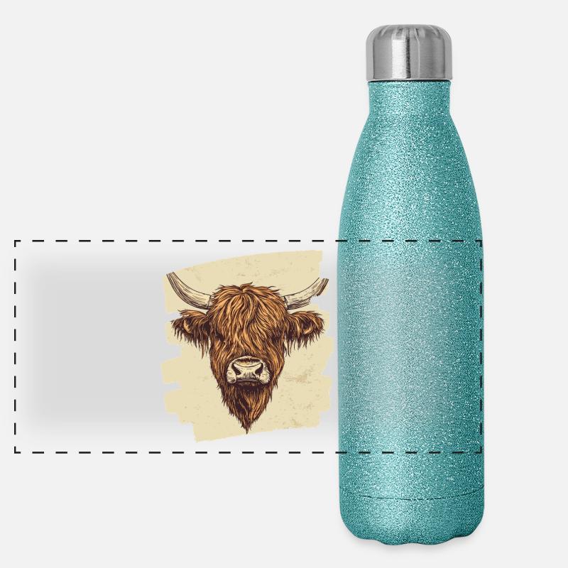 Scottish Highland cattle Panoramic Glitter Thermal Bottle 500 ml
