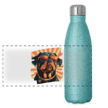Rottweiler - Panorama Glitzer Isolierflasche 500 ml - Blau Glitzer - Vorne