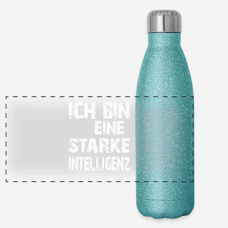 KI Spruch Ich bin eine starke Intelligenz Panorama Glitzer Isolierflasche 500 ml