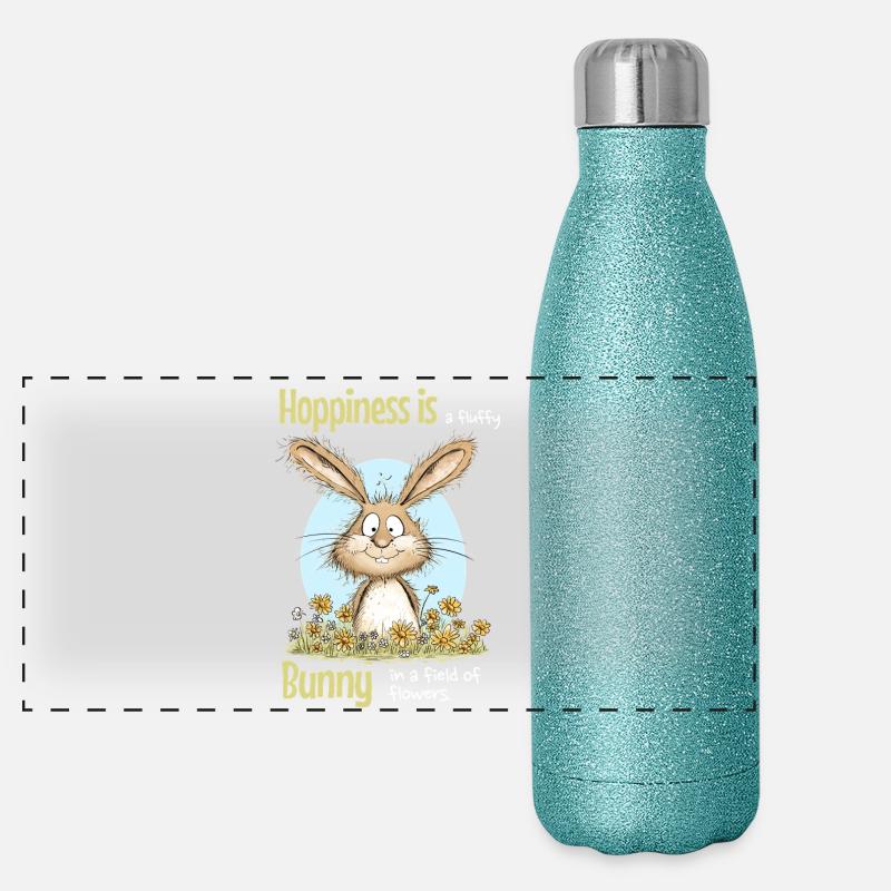 Motif de Pâques de lapin disant le printemps Gourde isotherme panoramique pailletée 500 ml