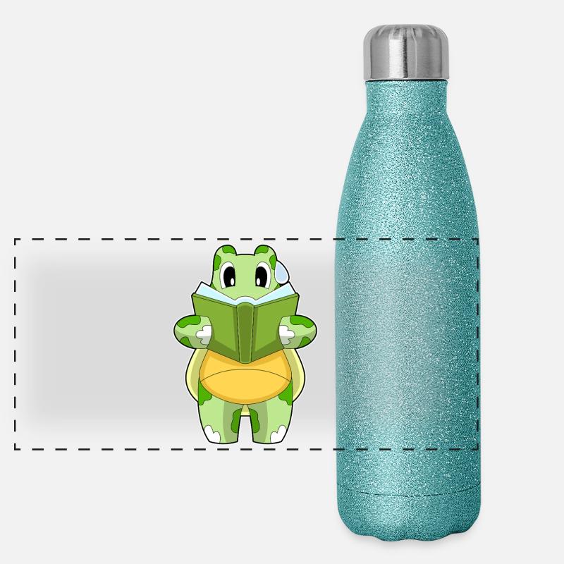 Schildkröte Nerd Buch  Panorama Glitzer Isolierflasche 500 ml